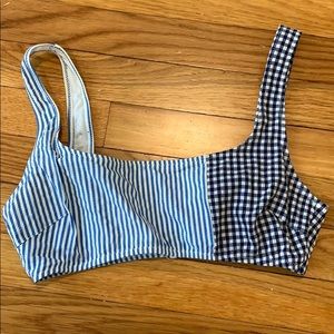 Blue Striped & Gingham Bikini Top